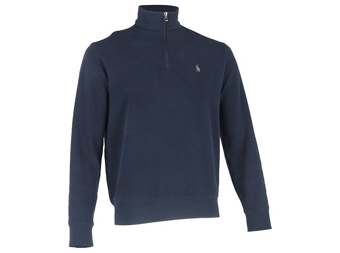 Polo Ralph Lauren Halb-Zip Pullover aus marineblauem Baumwollstoff mit gesticktem Logo - Ansicht 2