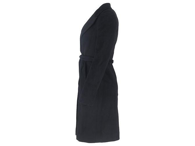 Abrigo con cinturón Hugo Boss en lana negra Negro - vista 2