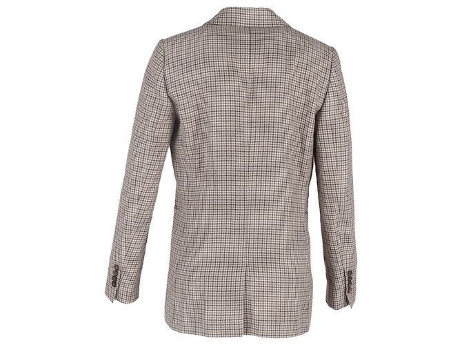 Brunello Cucinelli Houndstooth Double-Breasted Blazer in Beige Wool - view 3
