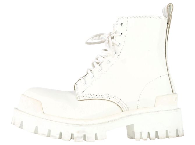 Botas de combate Strike de Balenciaga en cuero de ternera blanco Crudo - vista 4