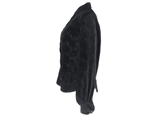 Ganni plissierte Bluse mit Knöpfen aus schwarzem Polyester - Ansicht 2