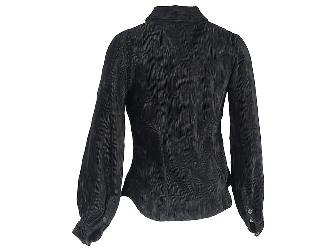 Ganni plissierte Bluse mit Knöpfen aus schwarzem Polyester - Ansicht 3