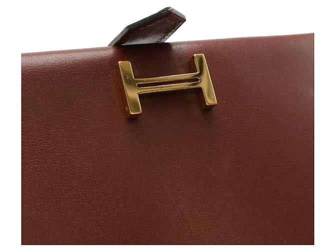 Billetera bifold compacta de box calf Hermès Béarn Castaño - vista 4