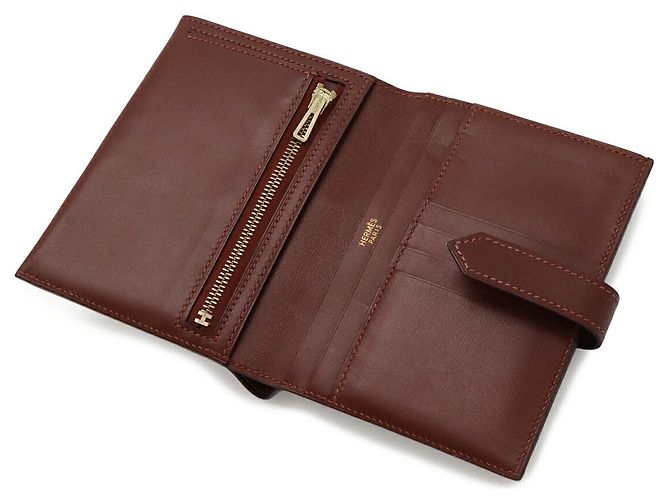 Billetera bifold compacta de box calf Hermès Béarn Castaño - vista 5
