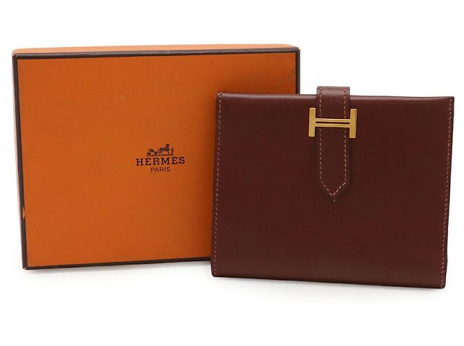 Billetera bifold compacta de box calf Hermès Béarn Castaño - vista 9