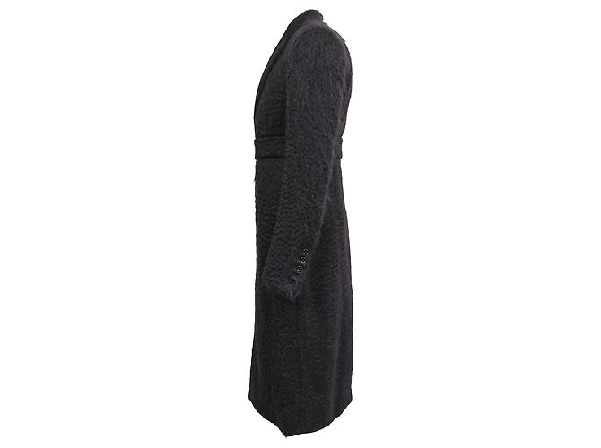 Rick Owens Belted Sheared Wrap Coat in Black Wool - view 2