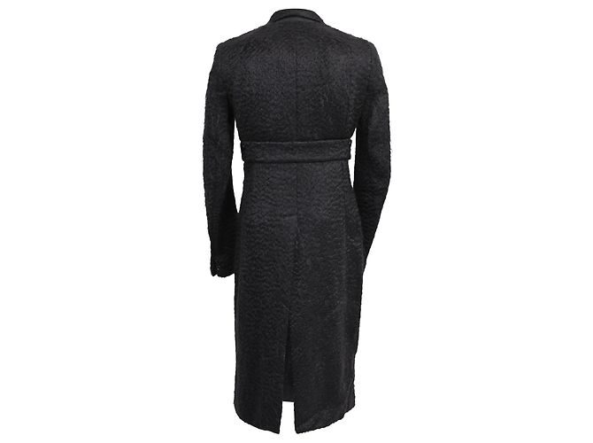 Rick Owens Belted Sheared Wrap Coat in Black Wool - view 3