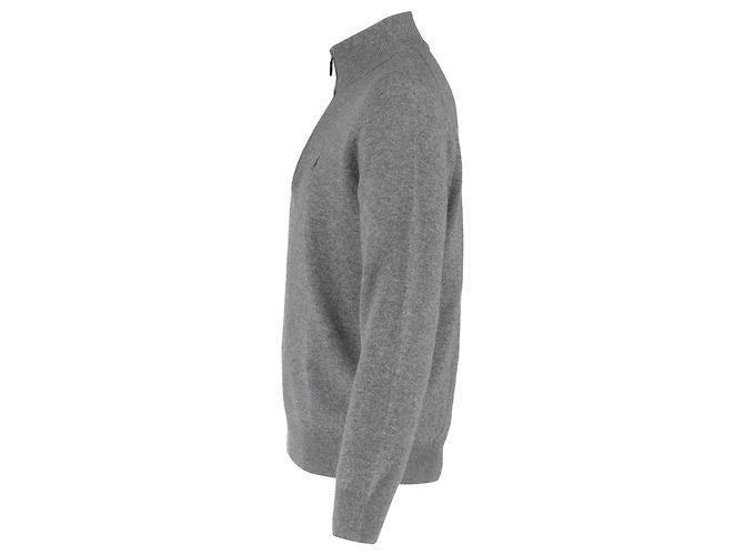Grau gestrickter Pullover aus Wolle mit Polo Ralph Lauren Logo-Stickerei, mit halbem Reißverschluss - Ansicht 2