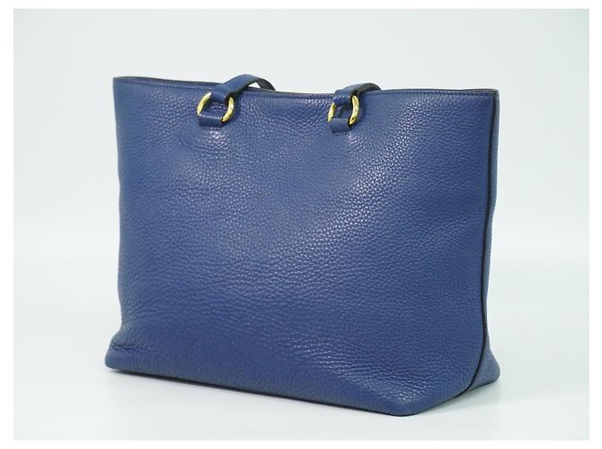 Prada Embossed Logo Open Tote Leather Blue - view 2