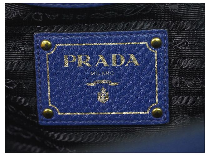 Prada Embossed Logo Open Tote Leather Blue - view 5