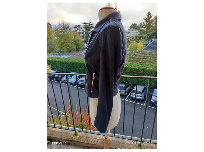 Emilio Pucci Blue Suede Effect Jacket with Gold Finishes - view 5