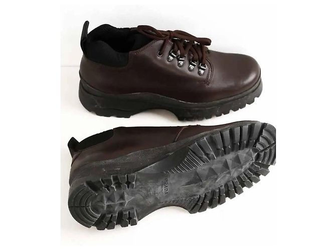 Prada Sapatos de couro marrom com cadarço - vista 7