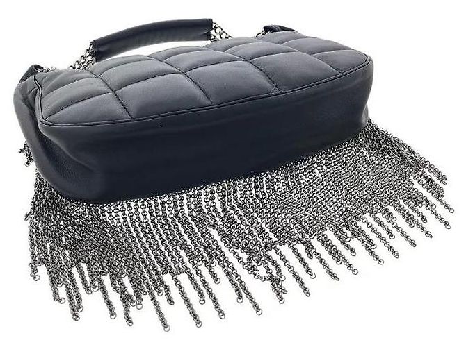 Seltene Chanel 02A Mini Schwarze Gequiltete Lammleder Tasche mit Silberner CC Kette Silber Hardware - Ansicht 11