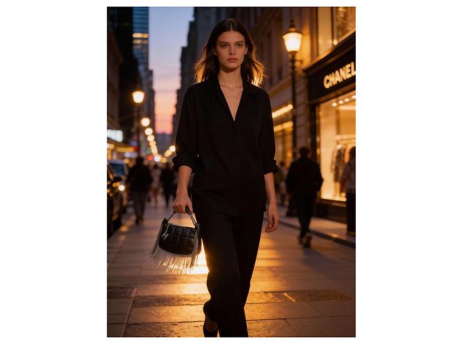 Seltene Chanel 02A Mini Schwarze Gequiltete Lammleder Tasche mit Silberner CC Kette Silber Hardware - Ansicht 4