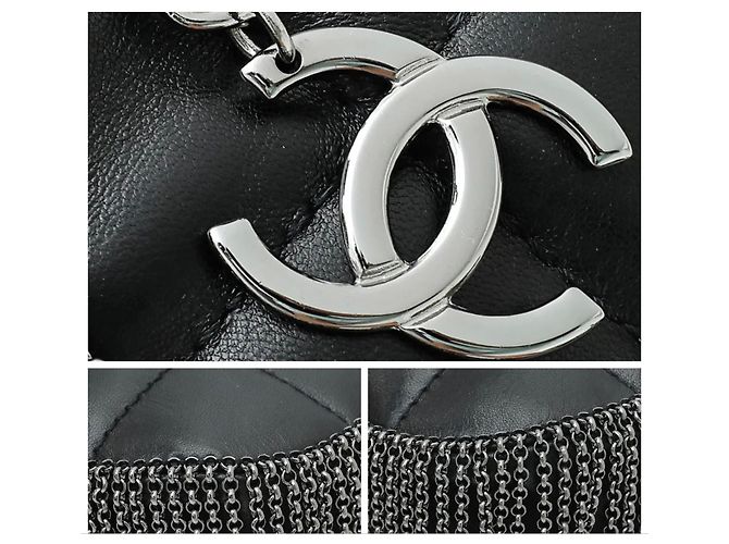 Seltene Chanel 02A Mini Schwarze Gequiltete Lammleder Tasche mit Silberner CC Kette Silber Hardware - Ansicht 8