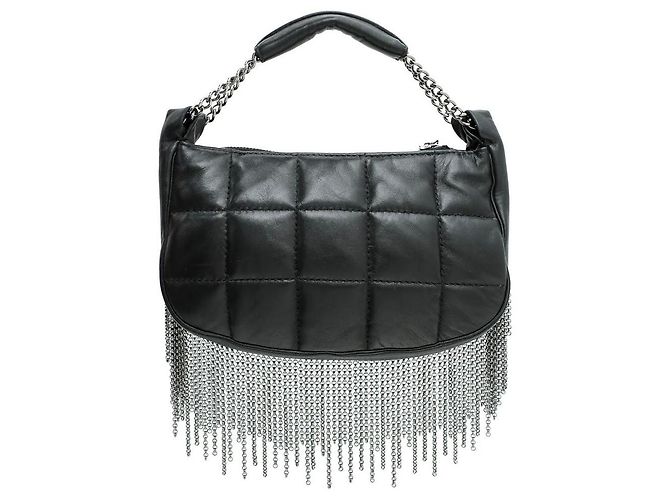 Seltene Chanel 02A Mini Schwarze Gequiltete Lammleder Tasche mit Silberner CC Kette Silber Hardware - Ansicht 9