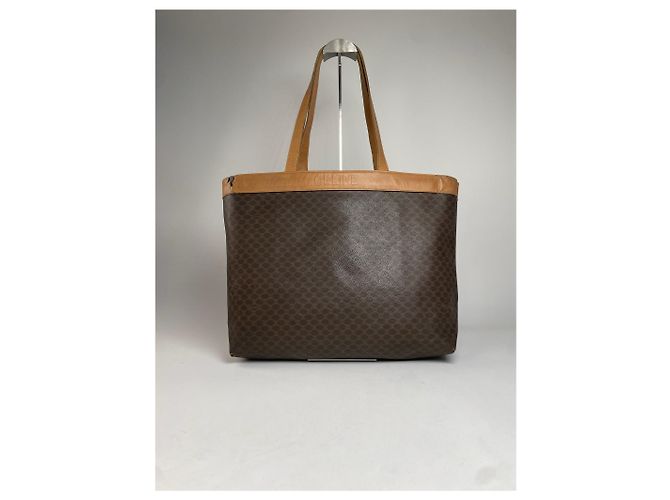 Céline Vintage Celine Paris Triomphe Monogramm Leder Tote Bag Braun - Ansicht 2