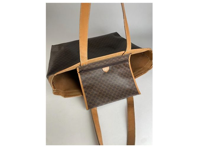 Céline Vintage Celine Paris Triomphe Monogramm Leder Tote Bag Braun - Ansicht 4