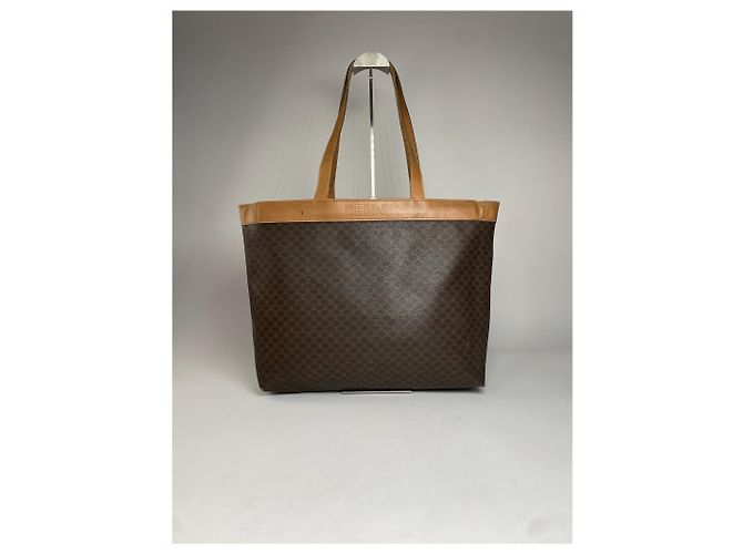 Céline Vintage Celine Paris Triomphe Monogramm Leder Tote Bag Braun - Ansicht 6