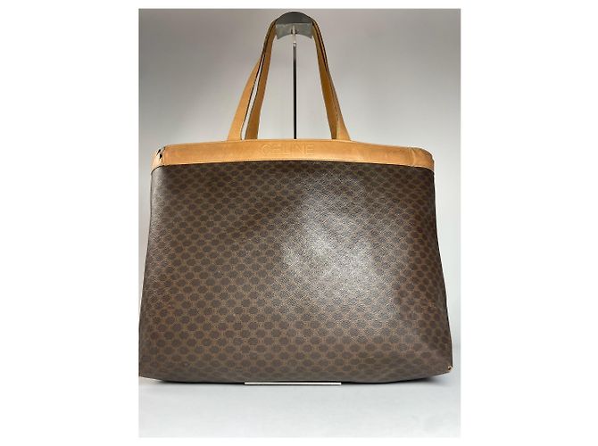 Céline Vintage Celine Paris Triomphe Monogramm Leder Tote Bag Braun - Ansicht 8