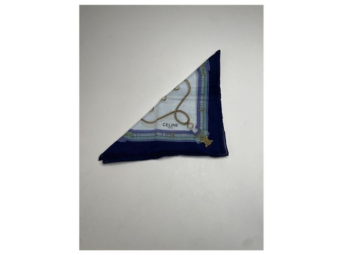 Céline Sciarpa Vintage Celine Bianca Blu Navy Nera - vista 2