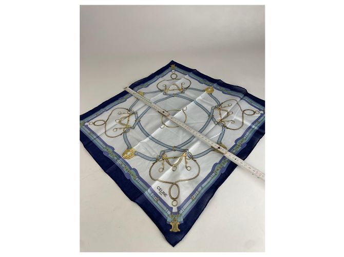 Céline Sciarpa Vintage Celine Bianca Blu Navy Nera - vista 3