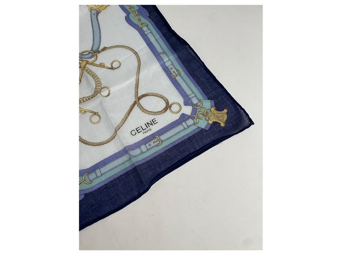 Céline Sciarpa Vintage Celine Bianca Blu Navy Nera - vista 6