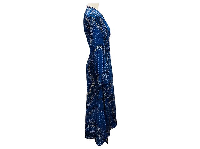 Vestido midi de seda impresa Altuzarra azul / amarillo / negro - vista 2