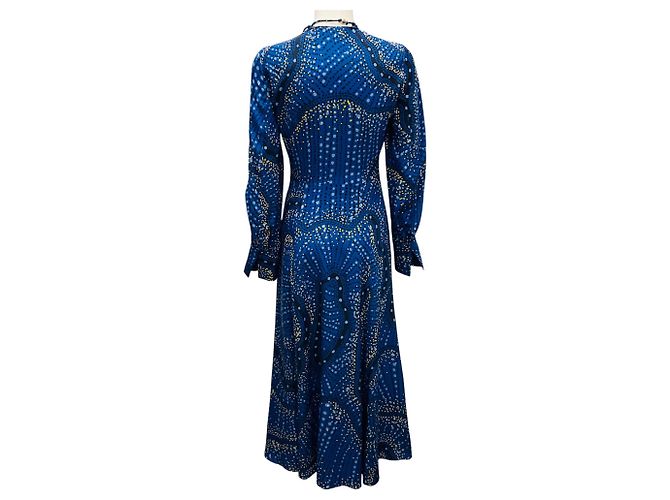 Vestido midi de seda impresa Altuzarra azul / amarillo / negro - vista 3