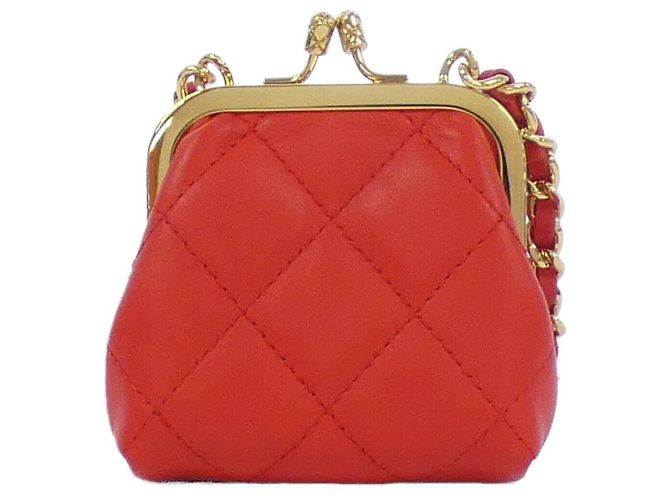 Timeless Clutch de Cadena de Piel de Cordero Chanel AP3123 Roja Dorado - vista 2