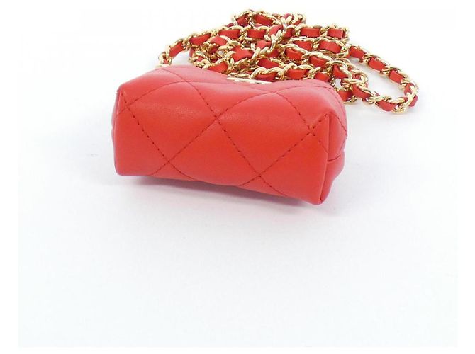 Timeless Clutch de Cadena de Piel de Cordero Chanel AP3123 Roja Dorado - vista 3