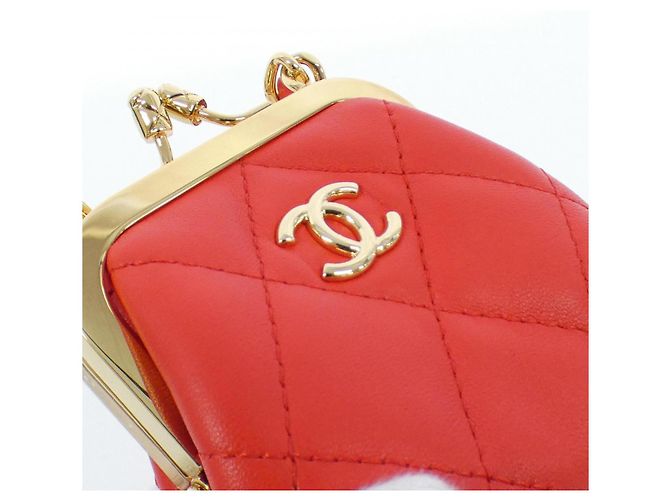 Timeless Clutch de Cadena de Piel de Cordero Chanel AP3123 Roja Dorado - vista 5