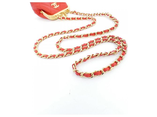 Timeless Clutch de Cadena de Piel de Cordero Chanel AP3123 Roja Dorado - vista 6