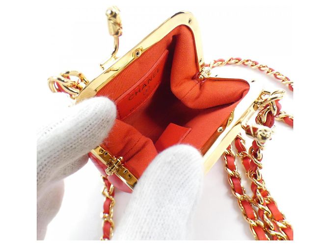 Timeless Clutch de Cadena de Piel de Cordero Chanel AP3123 Roja Dorado - vista 7