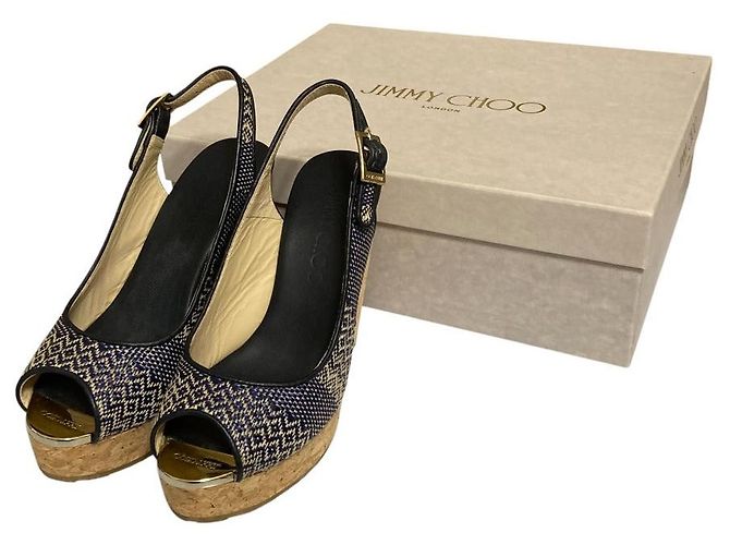 Escarpins à talons compensés ouverts Jimmy Choo Bleu Bleu Marine - vue 10