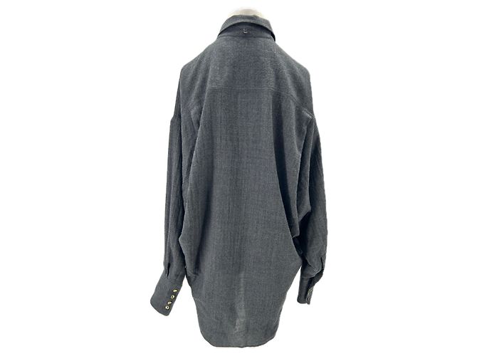 Autre Marque Grau Hemd mit abnehmbarem Wollschal - Ansicht 2