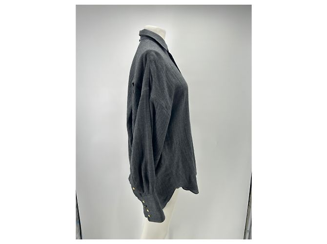 Autre Marque Grau Hemd mit abnehmbarem Wollschal - Ansicht 3