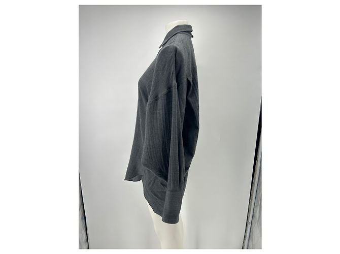 Autre Marque Grau Hemd mit abnehmbarem Wollschal - Ansicht 4
