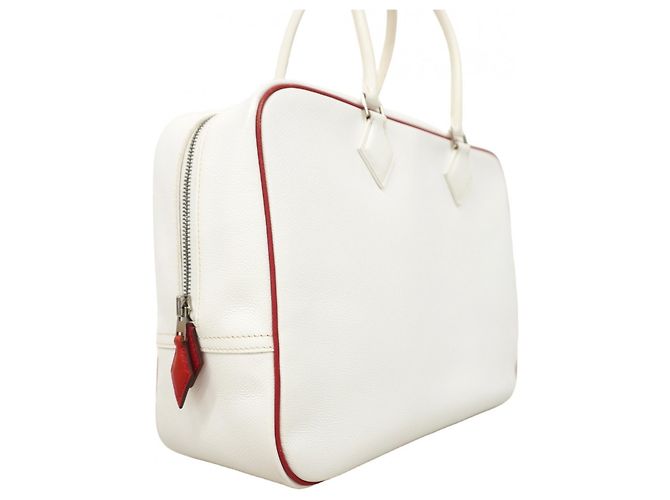 Hermès Plume 32 Handtasche Weiß Rot - Ansicht 2
