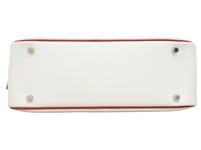 Hermès Plume 32 Handtasche Weiß Rot - Ansicht 3