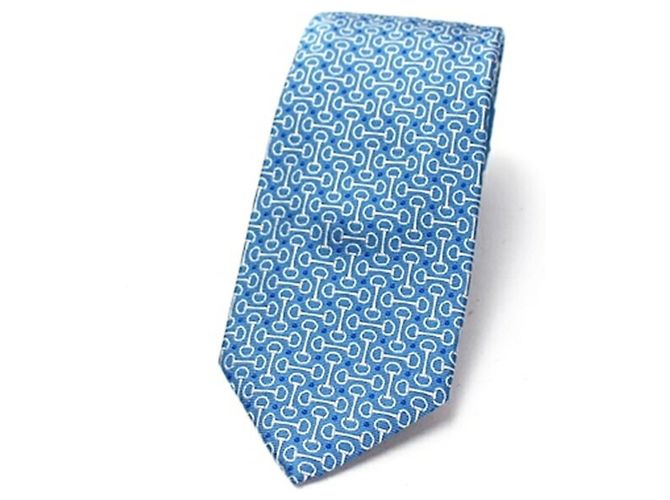 Hermès Silk Cleric Tie White Blue - view 3