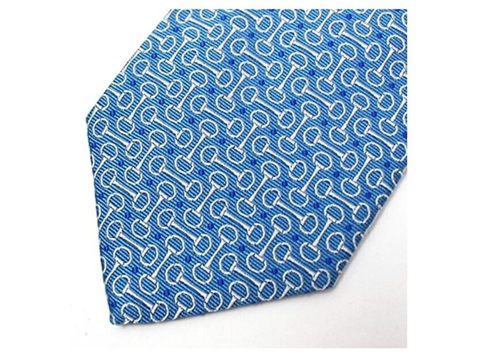Hermès Silk Cleric Tie White Blue - view 4