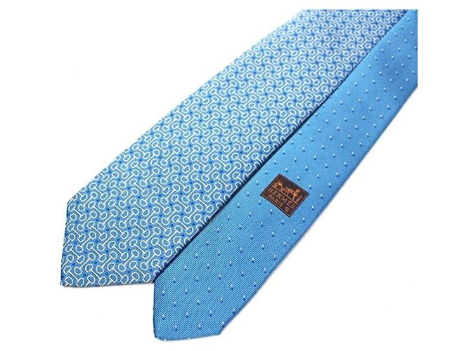 Hermès Silk Cleric Tie White Blue - view 7
