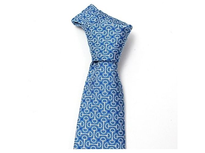 Hermès Silk Cleric Tie White Blue - view 8