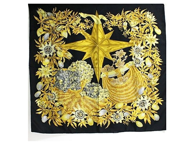 Sciarpa Hermès Carré 90 PASSIFLORES Nero Giallo - vista 2
