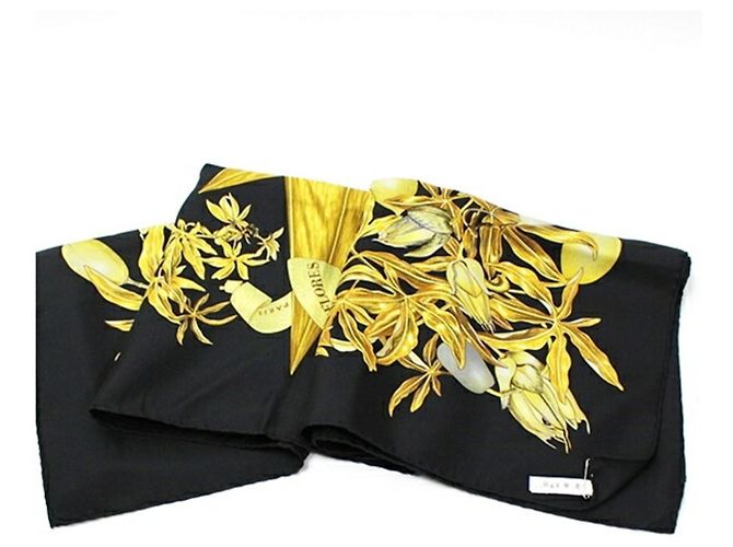Sciarpa Hermès Carré 90 PASSIFLORES Nero Giallo - vista 7