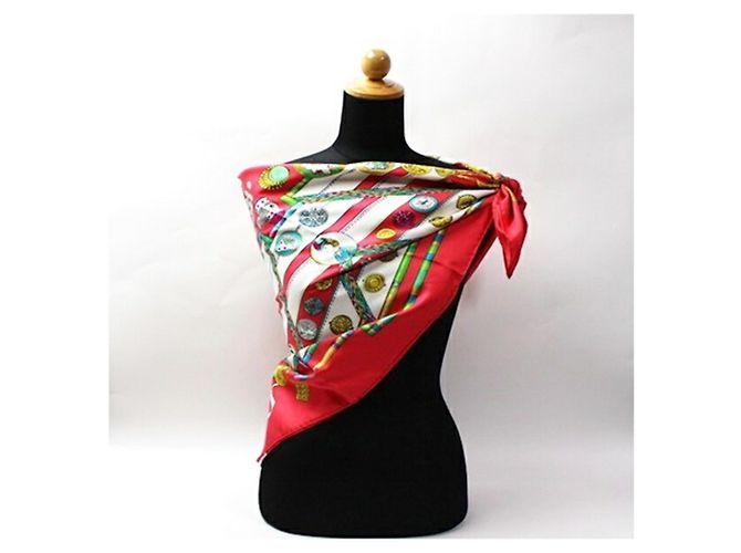 Bufanda de seda Hermès en rojo y blanco Roja - vista 3