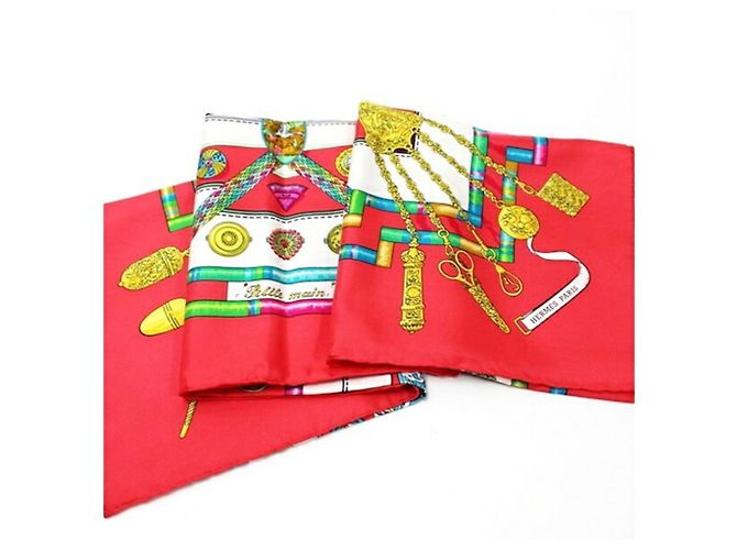 Bufanda de seda Hermès en rojo y blanco Roja - vista 7