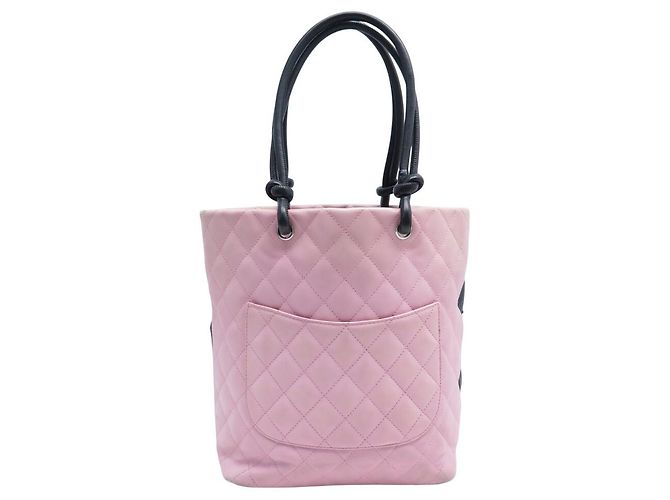 BOLSO DE MANO CHANEL CAMBON EN CUERO QUILTED ROSA Y NEGRO - vista 2