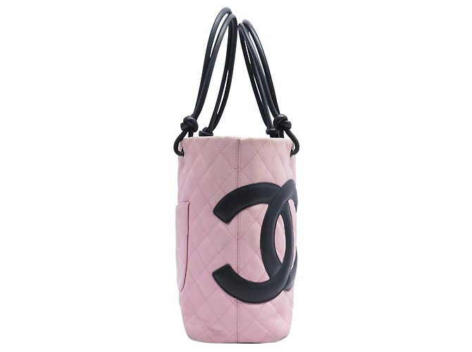 BOLSO DE MANO CHANEL CAMBON EN CUERO QUILTED ROSA Y NEGRO - vista 3